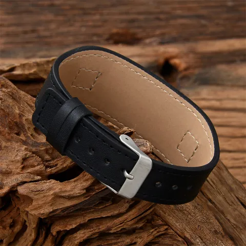 Verstellbares Herren Armband Aus Echtem Leder Mit 316L Edelstahl ID-Platte Retro-Punk-Stil Mode Schmuck Armreif
