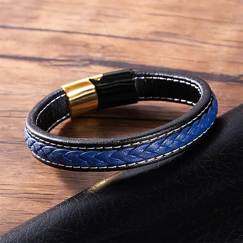 Bracciale da Uomo in Pelle Intrecciata di Moda Con Chiusura Magnetica in Acciaio Inossidabile Cinturino Punk Regalo Gioielli