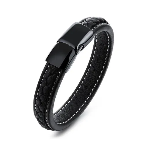 Bracciale da Uomo in Pelle Intrecciata di Moda Con Chiusura Magnetica in Acciaio Inossidabile Cinturino Punk Regalo Gioielli