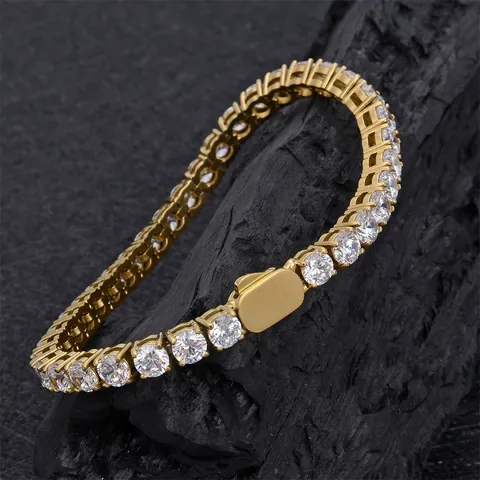 Klassisches Edelstahl Tennis Armband Gold Silber Vergoldet Zirkon Eingelegt Rundschliff Tennis Kette Armband Für Unisex Schmuck