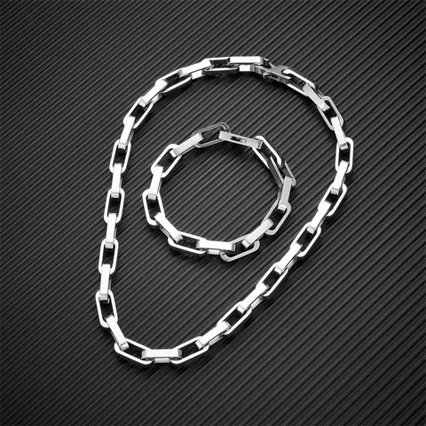Heren Roestvrij Staal Paperclip Cubaanse Schakelketting Armband Set Hip Hop Geometrisch Gepolijst Sieraden Accessoire Voor Dagelijks