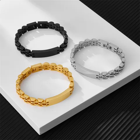 Bracciale a Catena con Cinturino per Orologio in Acciaio Inossidabile 316L alla Moda Bracciale Rigido con Piastra ID in Metallo per Uomo Donna Gioielli Punk