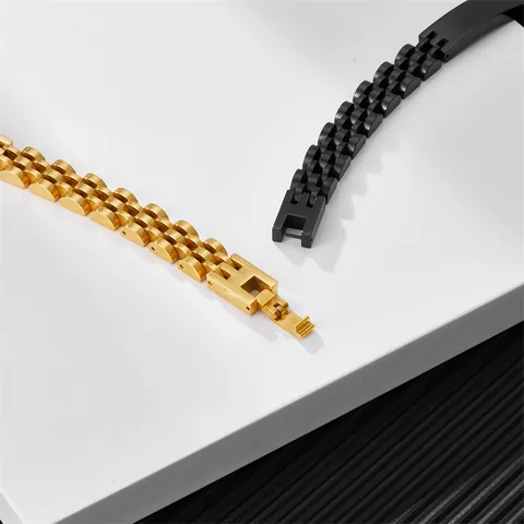 Bracciale a Catena con Cinturino per Orologio in Acciaio Inossidabile 316L alla Moda Bracciale Rigido con Piastra ID in Metallo per Uomo Donna Gioielli Punk