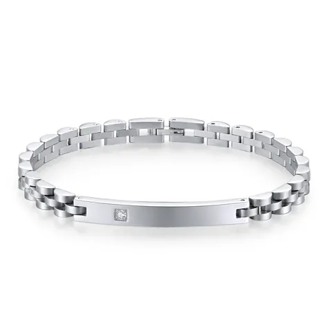 Bracciale a Catena in Acciaio Inossidabile con Zircone Stile Cinturino per Donna Uomo Piastrina ID Geometrica Minimalista con Zirconia Gioielli di Moda Regalo