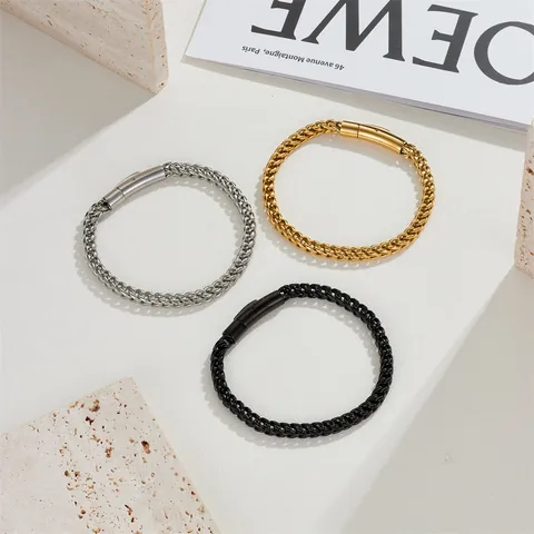 Bracciale a Catena di Grano in Acciaio Inossidabile Minimalista per Uomo Donna Oro Argento Nero Chiusura Cilindrica