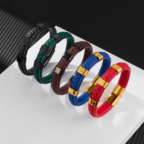 Bracciale in Pelle Bovina Intrecciata Con Chiusura Magnetica in Acciaio Inossidabile Unisex Moda Casual Gioielli