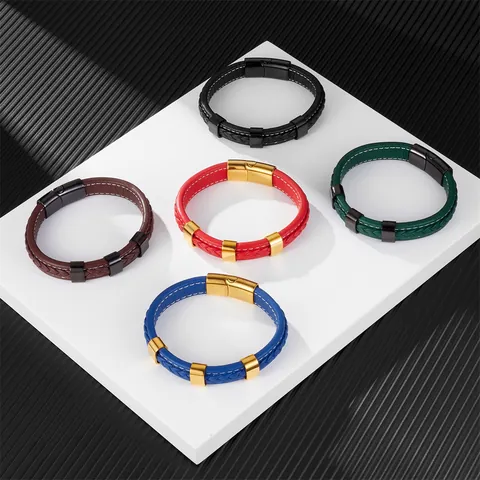 Bracciale in Pelle Bovina Intrecciata Con Chiusura Magnetica in Acciaio Inossidabile Unisex Moda Casual Gioielli