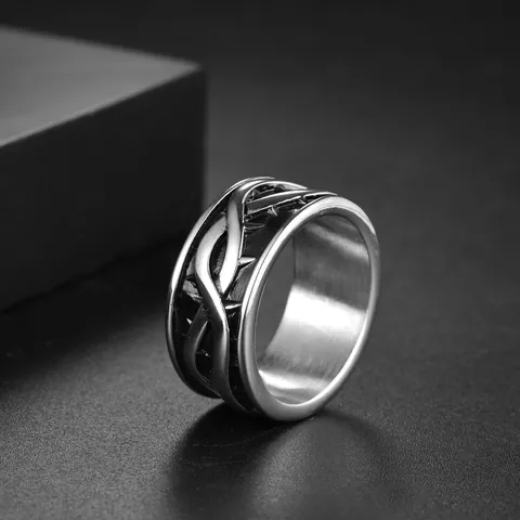 Bague en Acier Inoxydable Nœud Celtique Viking pour Hommes Rétro Punk Gothique Lignes Entrelacées Anneau Large Bijoux Cadeau