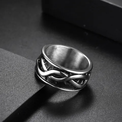 Bague en Acier Inoxydable Nœud Celtique Viking pour Hommes Rétro Punk Gothique Lignes Entrelacées Anneau Large Bijoux Cadeau