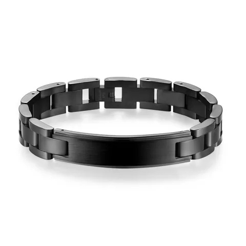 Men Business Stainless Steel Bracelet Matte Curved ID Plate Fashion Jewelry Black Silver Wristband Link Chain Accessory