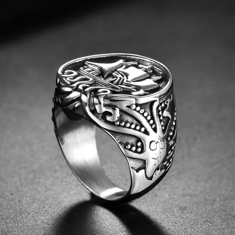 Anello con Sigillo in Acciaio Inossidabile Vintage da Uomo Nave a Vela Nautico Kraken Polpo Tentacolo Ossidato Banda