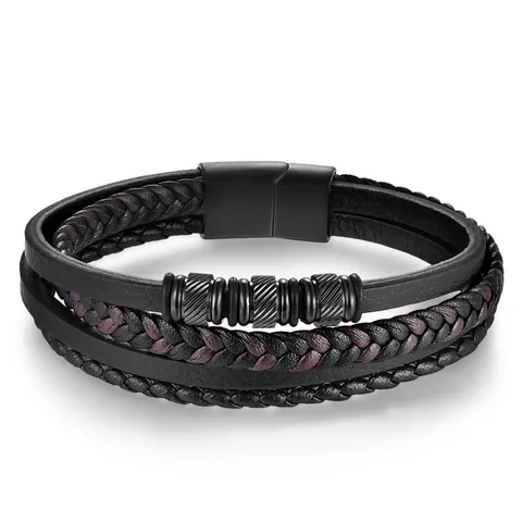 Men Fashion Multi Layer Braided Microfiber Leather Bracelet With Stainless Steel Magnetic Clasp Punk Style Jewelry Gift