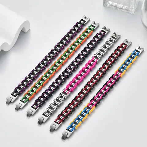 Unisex Edelstahl Fahrradkette Armband Personalisiert Hip Hop Biker Schmuck Industrieller Stil Mehrfarbig Handgelenksband