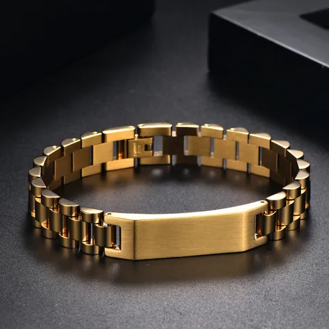 Heren 304 Roestvrij Staal Horlogeband ID Armband Gravearbare Plaat Schakelketting Polsband Voor Heren Zakelijk Casual Sieraden Cadeau