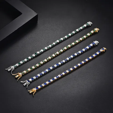 Elegante Bracciale Tennis in Rame con Zirconia Placcato Oro Argento Pietra Colorata Taglio Rotondo Gioielli Donna