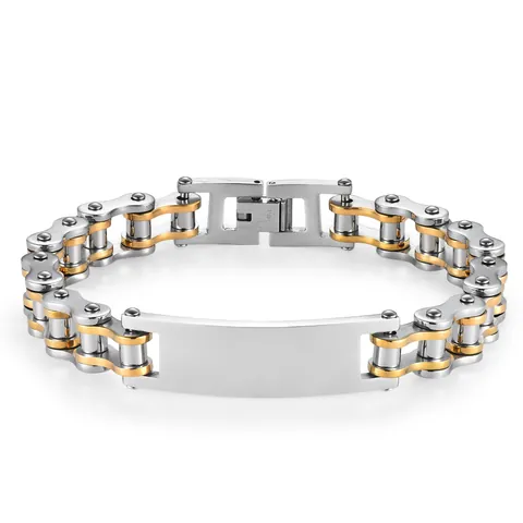 Bracciale a Catena per Moto e Bicicletta in Acciaio Inossidabile per Uomo Gioielli Punk Hip Hop con Piastrina ID Lucida