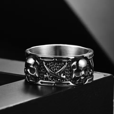 Retro Stainless Steel Skull Ring For Men Punk Hip Hop Crossed Scythe Pirate Skeleton Finger Ring Gothic Jewelry Gift