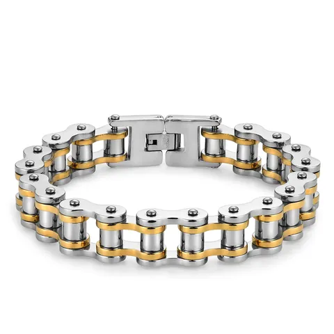 Bracciale da Uomo in Acciaio Inossidabile con Maglie di Catena di Motocicletta Bici Rock Punk Gioielli Biker Oro Argento Nero