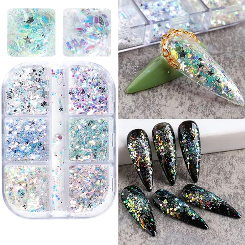 Laser Holographic Nail Sequins Mixed Color Round Irregular Flakes Glitter For DIY Nail Art Decoration Women