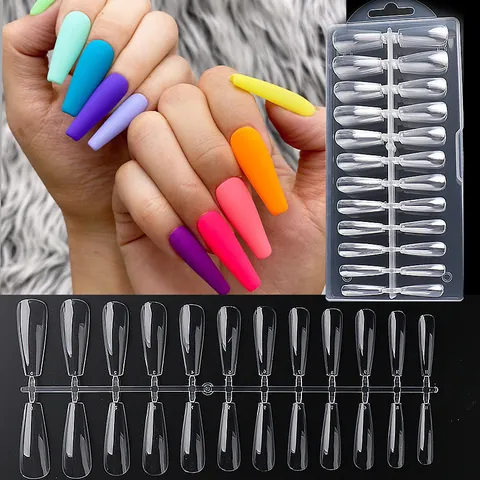 Transparent Full Cover False Nail Tips Coffin Stiletto Almond Shapes For Manicure Extension Art Tools Women Nail Supplies