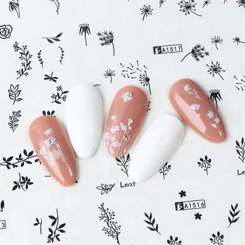 Black Flower Leaf Butterfly Letter Nail Art Stickers Set Water Transfer Decals For Women DIY Nail Decoration Manicure Tool