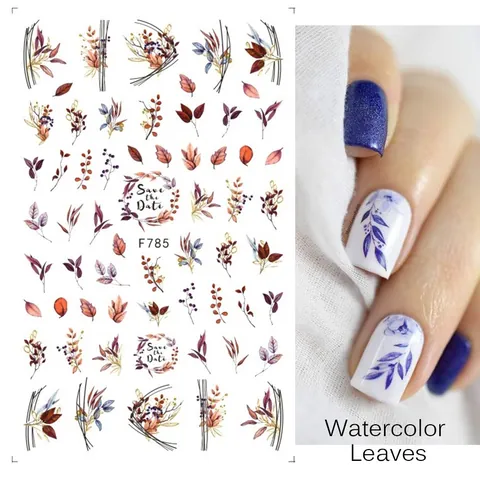 Autumn Maple Leaf Nail Art Stickers Watercolor Flower Mountain Design Self Adhesive Nail Decals For Women Manicure Decoration