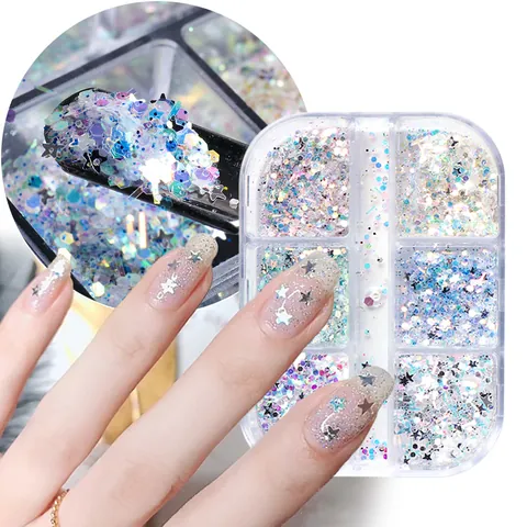 Laser Holographic Nail Sequins Mixed Color Round Irregular Flakes Glitter For DIY Nail Art Decoration Women