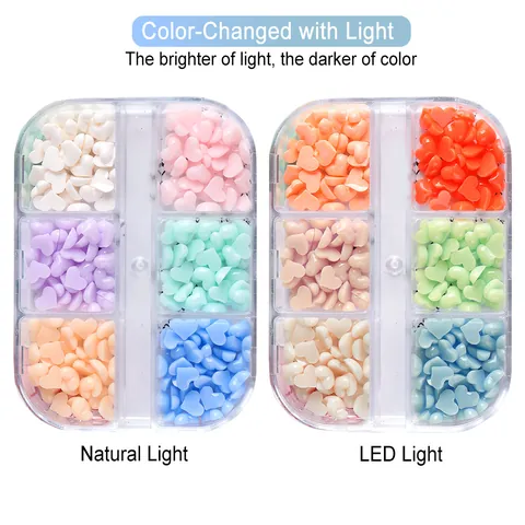 Adornos de Resina para Arte de Uñas de Corazón que Cambian de Color con la Luz UV y Solar Dijes de Corazón 3D para DIY