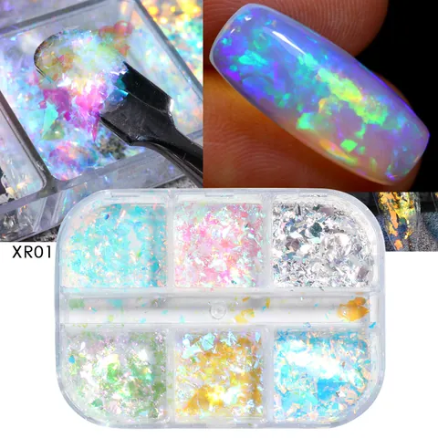 Aurora Irisierende Nagelglitzerflocken Unregelmäßige Holografische Pailletten Opalpulver Für DIY Nagelkunst Dekorationen Damen Schmuck