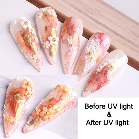 Photochromic Resin Flower Nail Art Decorations UV Light Color Changing Floral Ornaments With Metal Beads For DIY Manicure Women Beauty