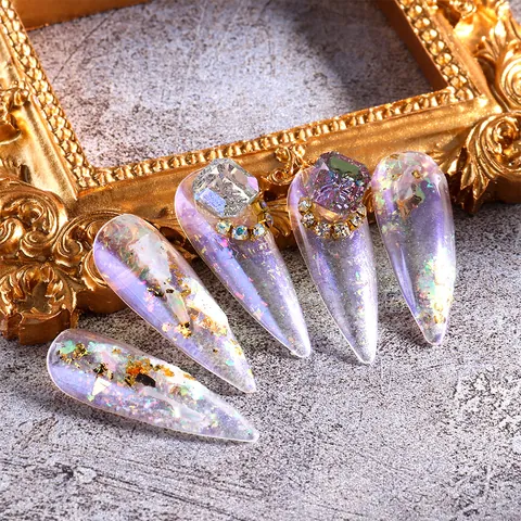 6 Fächer Aurora Opal Nagel Puder Irisierend Unregelmäßige Pailletten PET Scherben Nagelkunst Dekoration Für DIY Maniküre Damen Schmuck