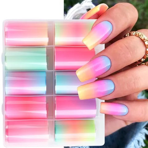 Láminas de Uñas de Neón Degradadas Pegatinas de Transferencia de Cielo Estrellado Color Caramelo Decorativo Bricolage Uñas Película PET