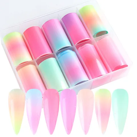 Láminas de Uñas de Neón Degradadas Pegatinas de Transferencia de Cielo Estrellado Color Caramelo Decorativo Bricolage Uñas Película PET