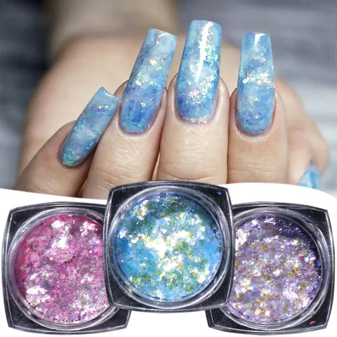 Aurora Opal Nail Powder Flakes Irregular Holographic Nail Glitter For Manicure Art Chameleon Ice Crystal Nail Decoration