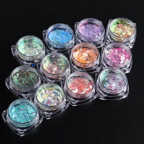 Iridescent Aurora Nail Glitter Flakes Opal Powder Nail Art Decoration Laser Glass Paper Sequins Manicure Accessories