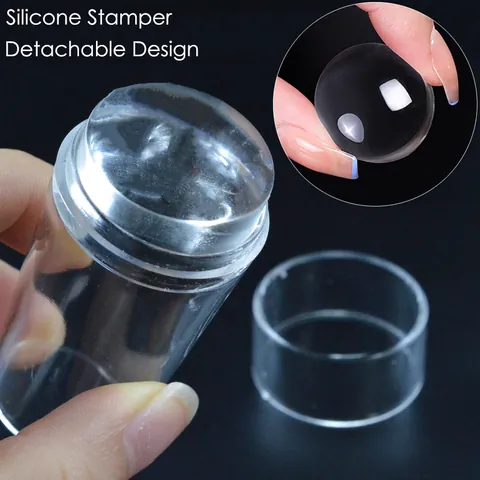 Clear Silicone Nail Art Stamper With Scraper French Manicure Transfer Tool Transparent DIY Nail Design Stamper With Cap For Women Home Beauty