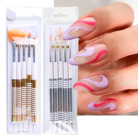 Kit Professionale di Pennelli per Nail Art a Doppia Estremità Penna per Puntini e Linee in Lega e Fibra Sintetica Strumenti per Manicure Donna Uso Domestico