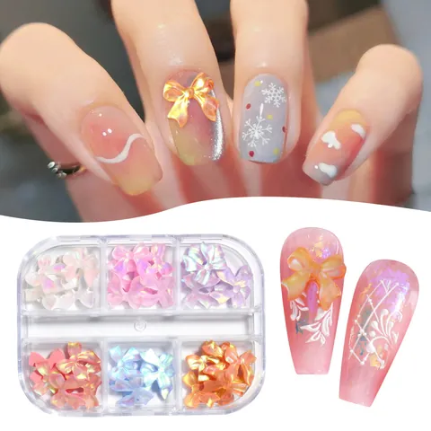 3D Aurora Irisierend Schleife Nagelkunst Dekorationen Harz Band Bögen Maniküre Zubehör Für Damen DIY Nageldesign