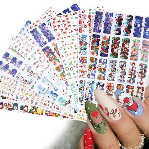 Christmas Nail Stickers Water Transfer Decals Santa Claus Snowflake Reindeer Pattern Festive Nail Art Decoration For Women