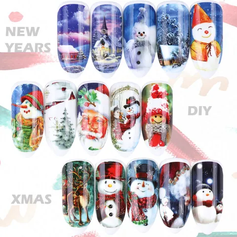 Christmas Nail Stickers Water Transfer Decals Santa Claus Snowflake Reindeer Pattern Festive Nail Art Decoration For Women