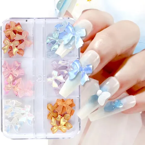 3D Aurora Irisierend Schleife Nagelkunst Dekorationen Harz Band Bögen Maniküre Zubehör Für Damen DIY Nageldesign