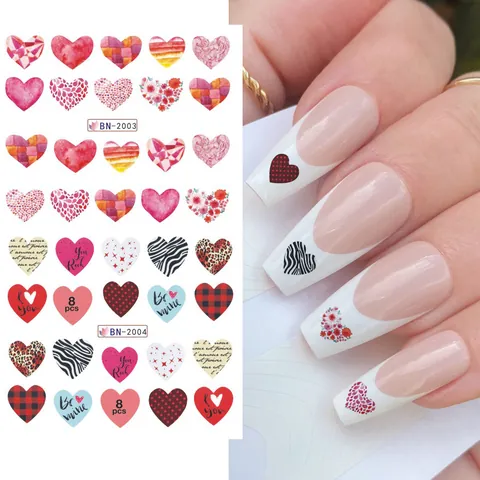 Valentine's Day Nail Art Stickers Heart Lip Print Letter Designs Water Transfer Decals For Women DIY Manicure Decoration Variety Patterns