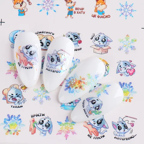 Cartoon Christmas Animal Nail Art Stickers Water Transfer Decals Winter Snowflake Penguin Squirrel DIY Nail Decoration For Women