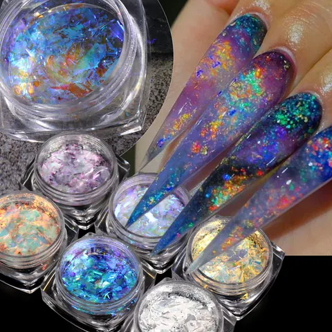 Aurora Opal Nail Art Glitter Flakes Holographic Thin Polarized Powder Sequins For Starry Sky Manicure DIY Decoration