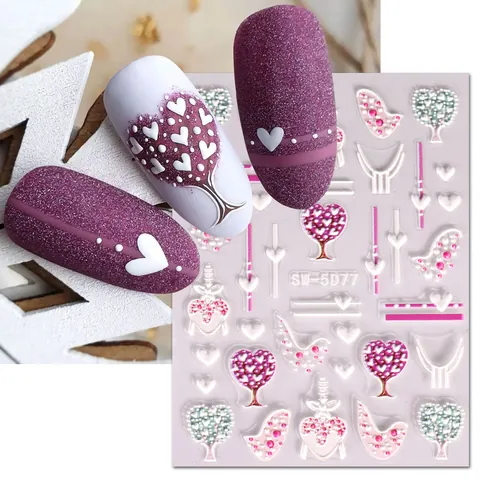 5D Embossed Valentine's Day Nail Stickers Heart Bow Knot Hot Air Balloon 3D Relief Self-Adhesive Nail Art Decals Women DIY Decoration Accessories