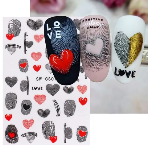 Valentine's Day Nail Art Stickers Heart Fingerprint Modern Minimalist Lettering DIY Decoration Women Nail Polish Accessories