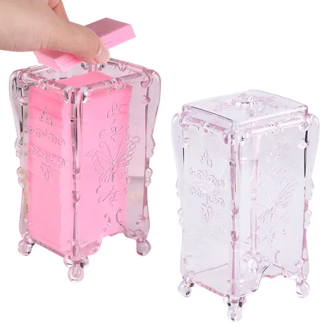 Scatola Porta Dischetti di Cotone in ABS Rosa Trasparente Vintage Con Rilievo a Farfalla e Manico a Rosa Organizer per Cosmetici