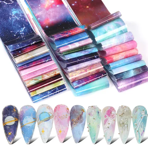 Autocollants de Transfert de Feuille pour Ongles Ciel Étoilé PET Motif Marbré Nébuleuse Style Ins Vintage Décoration de Manucure DIY