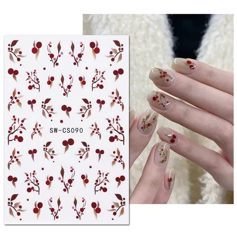 Cute Cartoon Cat Flower Berry Checkered Heart Bow Nail Art Stickers Self Adhesive Nail Decals DIY Manicure Decorations For Women Girls