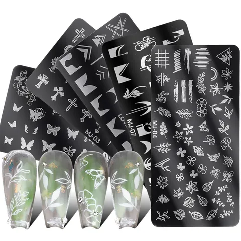 Professional Rectangular Metal Nail Art Stamping Plate Butterfly Flower Gothic Cross Heart Pattern Nail Transfer Template Tool